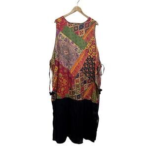 The Shop 100% Cotton Tunic Kurta Dress O/S Blk Boho Festival Lagenlook Peasant